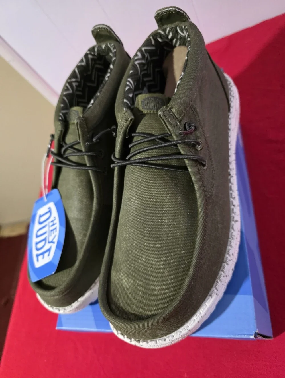 Hey Dude Olive Canvas Boots with White Speckled Sole